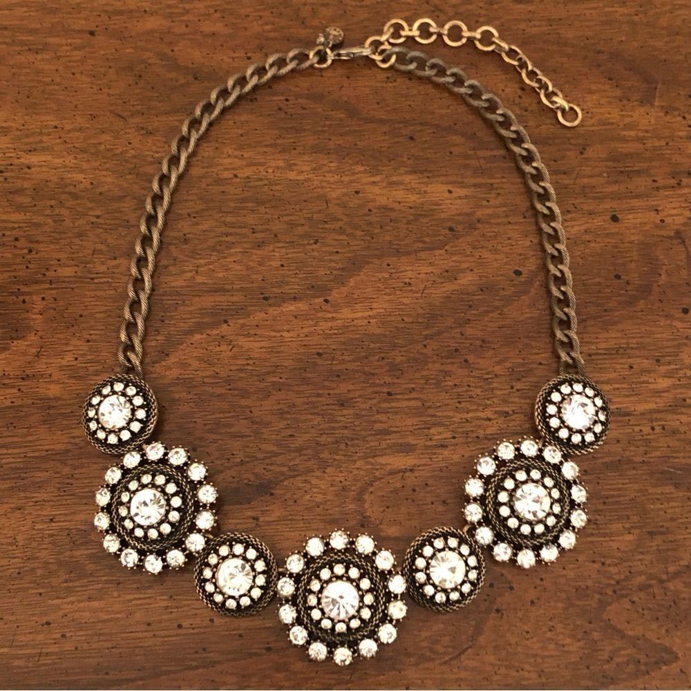 J.Crew | Rhinestone Medallion Statement Necklace | 18” Adjustable